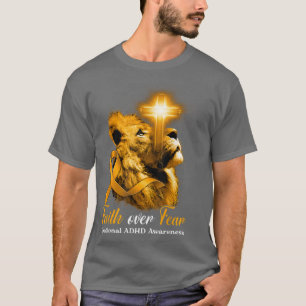 T-shirt Christian Lion Cross Faith sur la peur TDAH nation