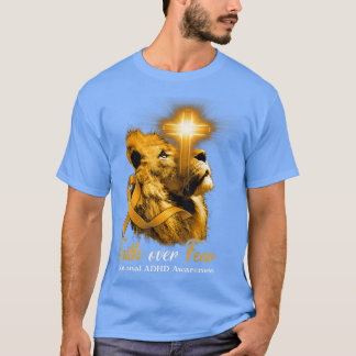 T-shirt Christian Lion Cross Faith sur la peur TDAH nation