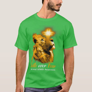 T-shirt Christian Lion Cross Faith sur la peur TDAH nation