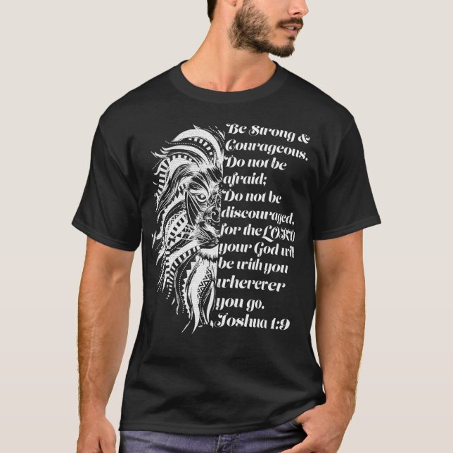 T-shirt Christian Lion Joshua 19 Soyez fort Bibl Courageux (Devant)