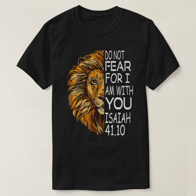 T-shirt Christian Religious Bible Verse Sayings Lion Fear  (Design devant)