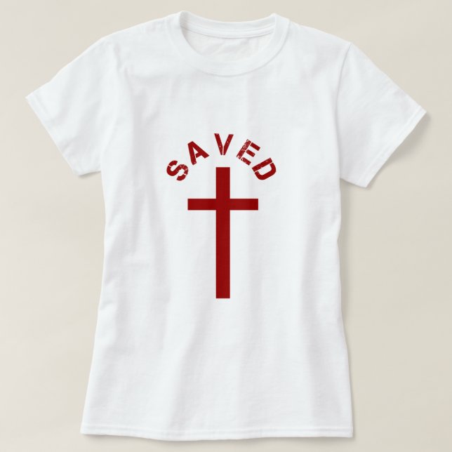 T-shirt Christian Saved Croix rouge et conception de texte (Design devant)