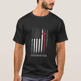 T-shirt Christian US USA Flag American Christ Faith Over F
