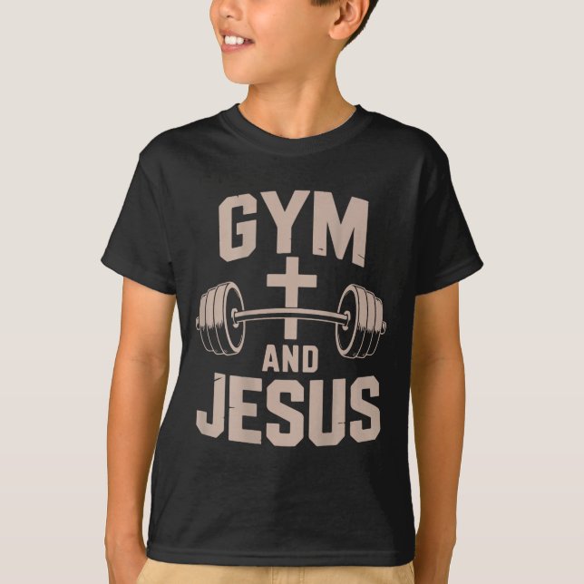 T-shirt Christian Workout Gym &amp; Jesus Weight Lifting M (Devant)