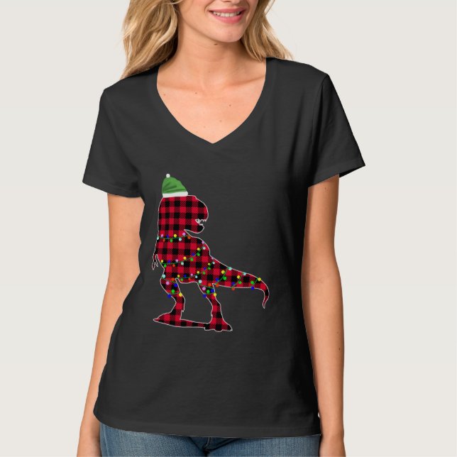 T-shirt Christmas 2020 Buffalo Plaid Dino Rex (Devant)