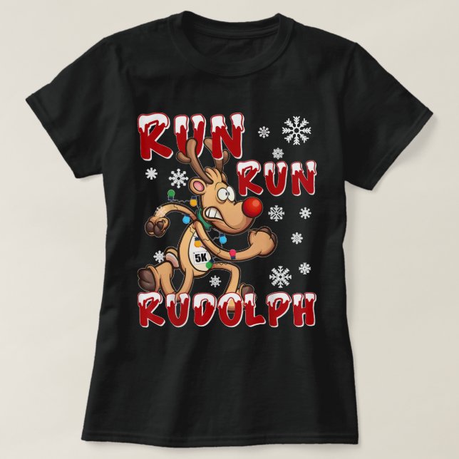 T-shirt Christmas 5K Run Rudolph Holiday Team Running (Design devant)