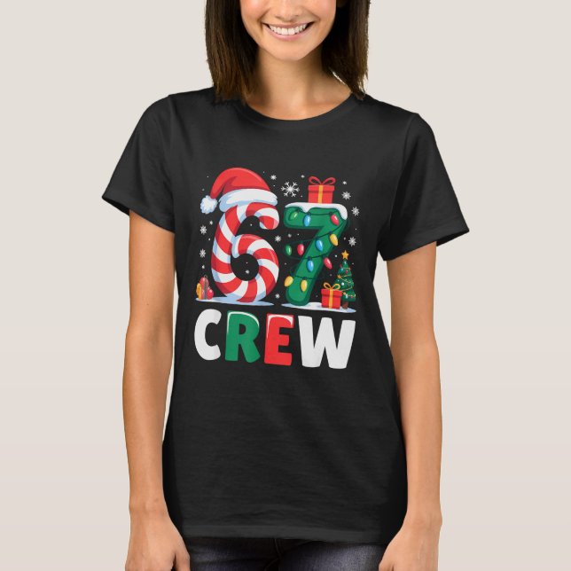 T-shirt Christmas 67 Crew Brainrot Funny Candy Cane Lights (Devant)