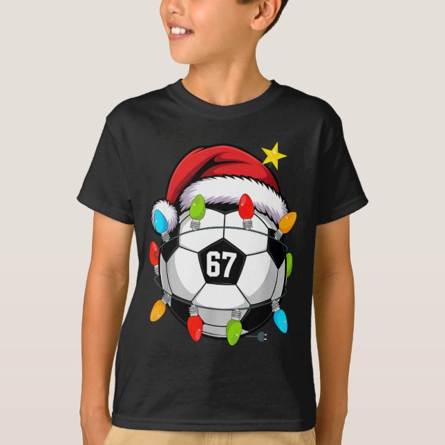T-shirt Christmas 67 Meme Soccer Ball Santa Hat Funny Xmas (Devant)