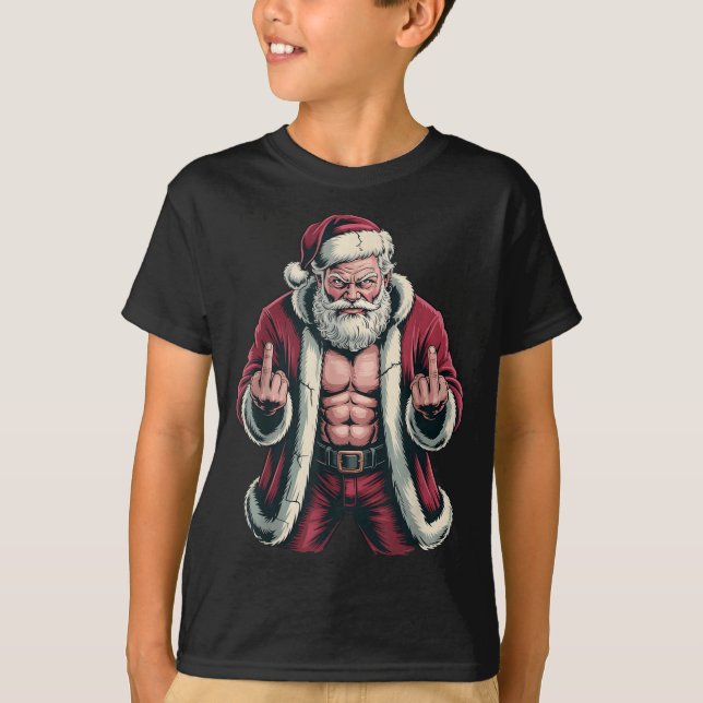 T-shirt Christmas Angry Santa Middle Finger Sarcastic Xmas (Devant)