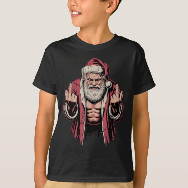 T-shirt Christmas Angry Santa Middle Finger Sarcastic Xmas (Devant)