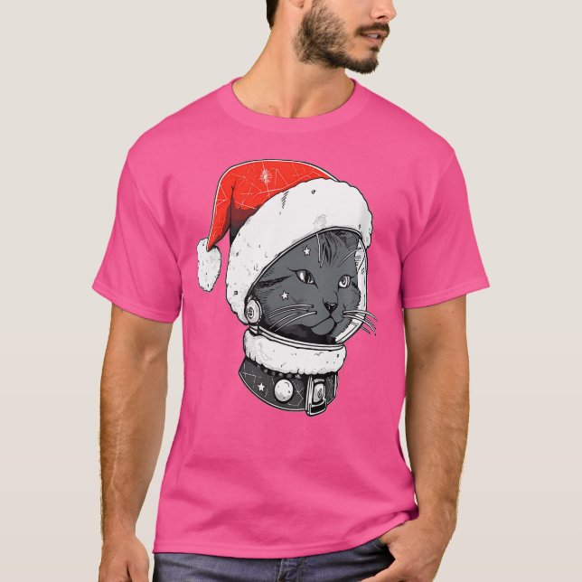 T-shirt Christmas Astronaut Cat Trippy Edm Winter Rave (Devant)