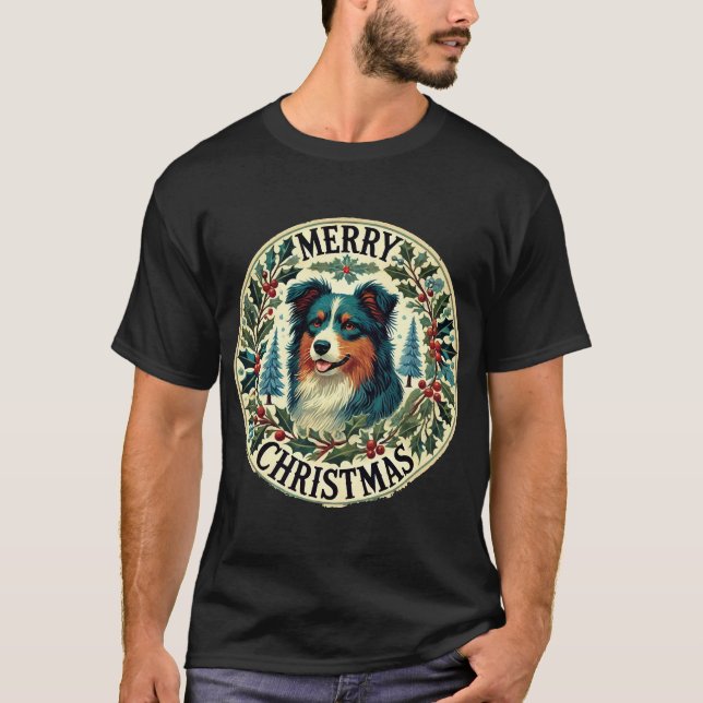 T-shirt Christmas Australian Shephard (Devant)