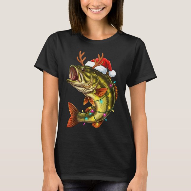 T-shirt Christmas B Santa Hat With Lights Funny Fishing Xm (Devant)