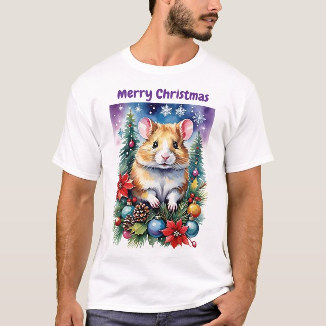 T-shirt Christmas Baby Hampster Purple Night & Ornaments (Devant)