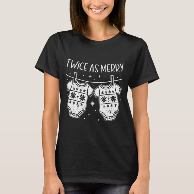 T-shirt Christmas Baby Twin Mom Xmas Twin Pregnancy Reveal (Devant)