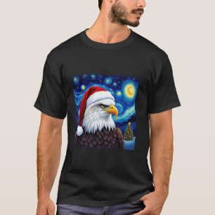 T-shirt Christmas Bald Eagle Santa Hat Van Gogh Starry Nig