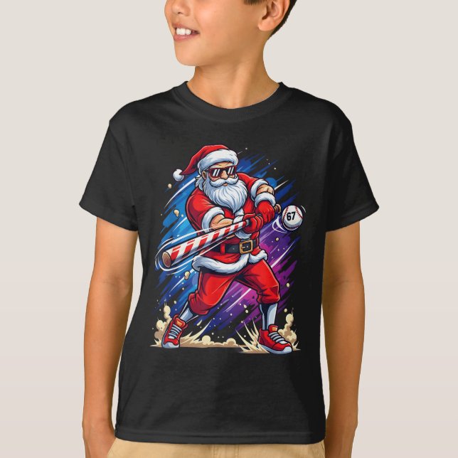 T-shirt Christmas Baseball Funny Santa Game Day Xmas Boys  (Devant)