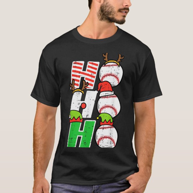 T-shirt Christmas Baseball Ho Ho Ho Funny Xmas Srts Men Bo (Devant)