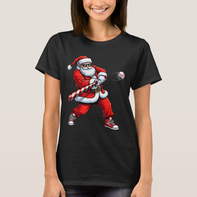 T-shirt Christmas Baseball Player Santa Funny Xmas Boys Me (Devant)