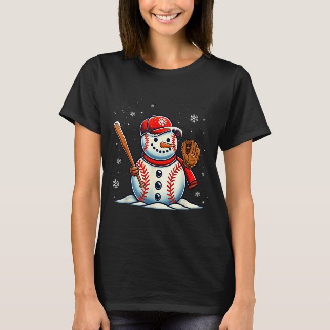 T-shirt Christmas Baseball Snowman Boys Baseball Christmas (Devant)
