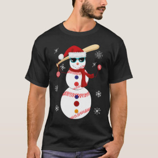T-shirt Christmas Baseball Snowman Santa Hat Équipe Cadeau