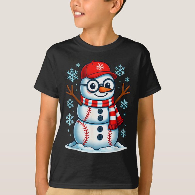 T-shirt Christmas Baseball Snowman Xmas Pajamas Women Men  (Devant)