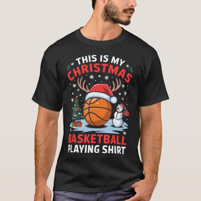 T-shirt Christmas Basketball Player Santa Hat Basketball C (Devant)