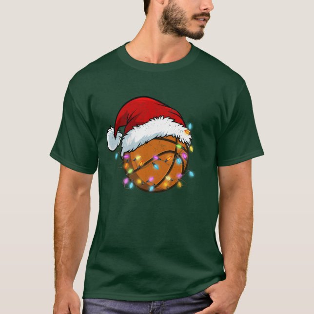 T-shirt Christmas Basketball Santa Hat Sport Xmas Lights f (Devant)