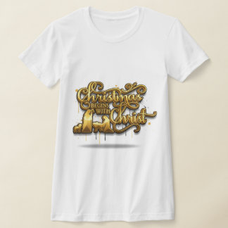 T-shirt "Christmas Begins With Christ" 3D Metallic Graffit