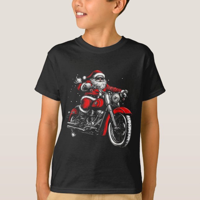 T-shirt Christmas Biker Santa Claus Funny Motorcycle Motor (Devant)