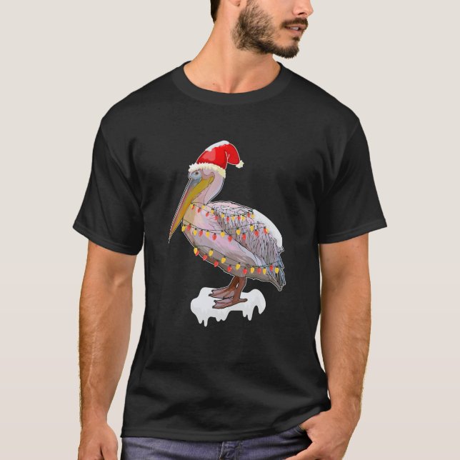 T-shirt Christmas Bird Pelican Santa Hat Costume Bird Love (Devant)