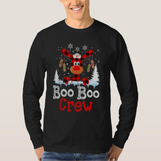 T-shirt Christmas Boo Boo Crew Reindeer Nurse Buffalo Plai