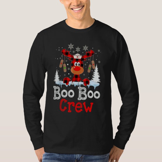 T-shirt Christmas Boo Boo Crew Reindeer Nurse Buffalo Plai (Devant)