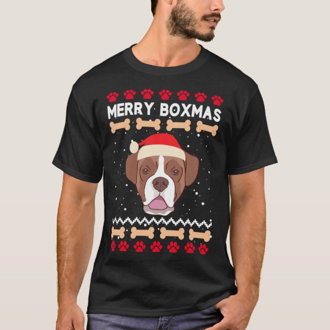 T-shirt Christmas Boxer Dog Santa Hat Ugly Xmas Merry Boxm (Devant)