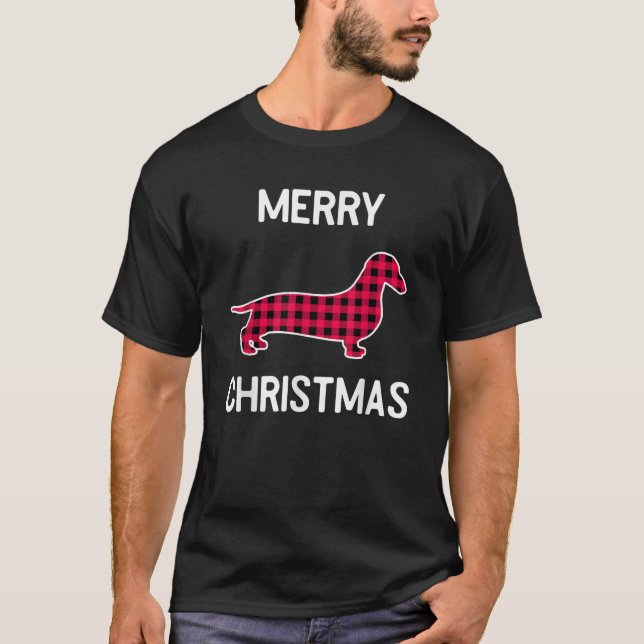 T-shirt Christmas Buffalo Check Dachshund for Dachshund Do (Devant)
