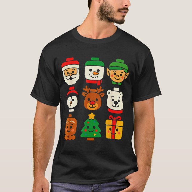 T-shirt Christmas Building Brick Santa Elf Snowman Xmas Bo (Devant)