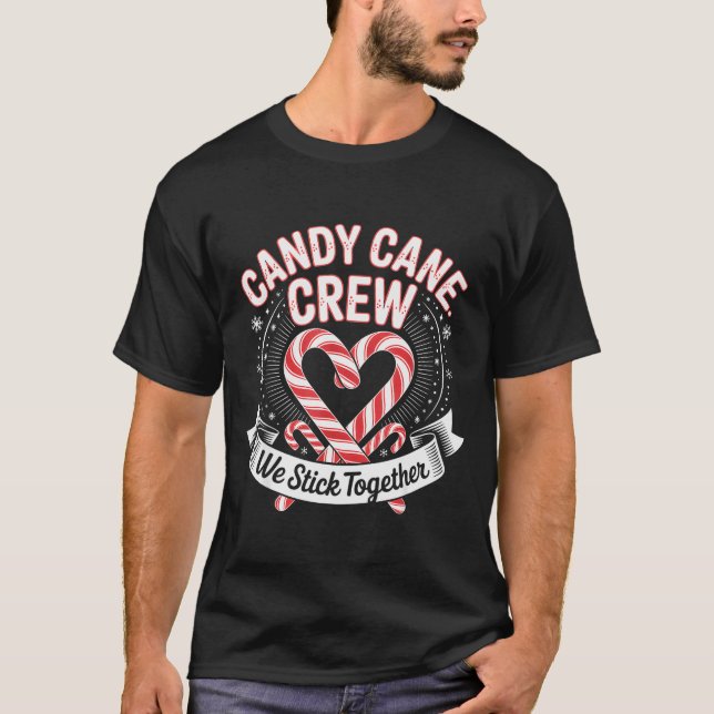 T-shirt Christmas Candy Cane Heart Crew Family Matching Pa (Devant)
