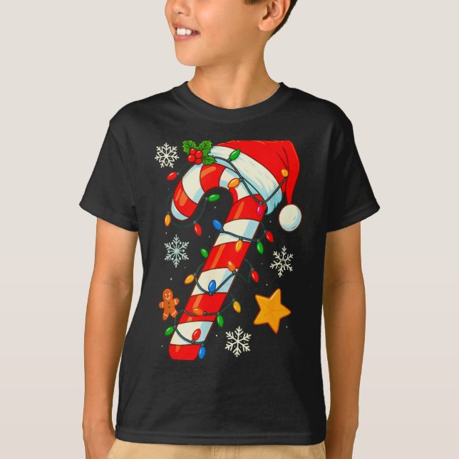 T-shirt Christmas Candy Cane Santa Hat Xmas Kids Toddler Y (Devant)