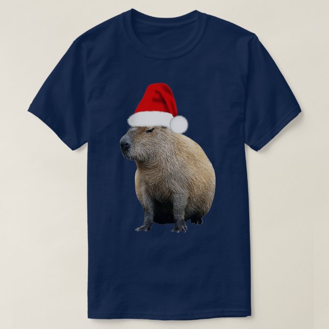 T-shirt Christmas Capybara Santa Hat (Design devant)