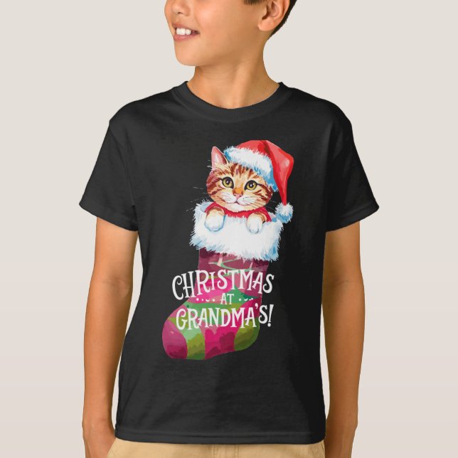 T-shirt Christmas Cat _ Christmas At Grandma Cat _ Cute Ca (Devant)