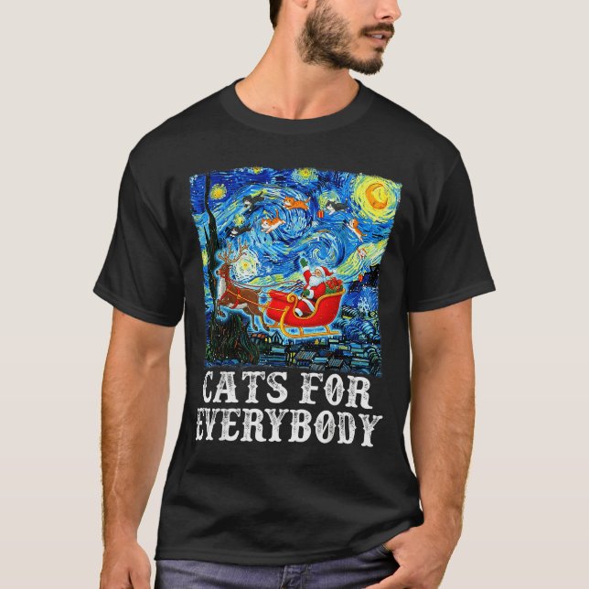 T-shirt Christmas Cat For Everybody Santa Reindeer Starry  (Devant)