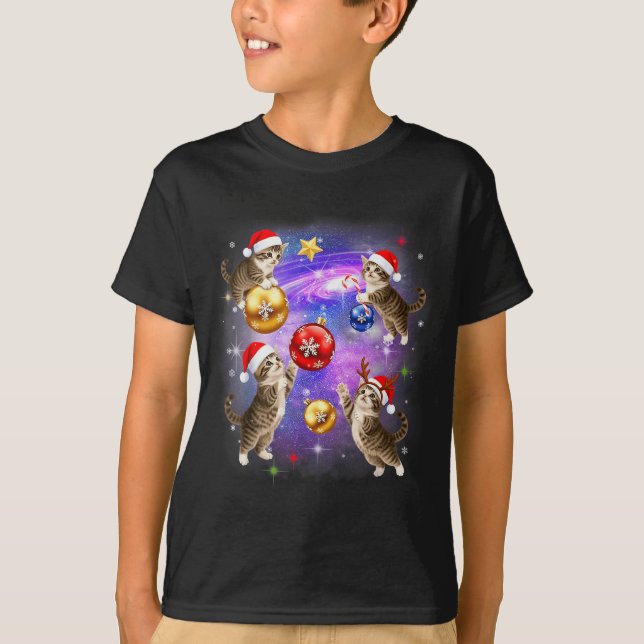 T-shirt Christmas Cat In Space Meowy Xmas Ornaments Kitty  (Devant)