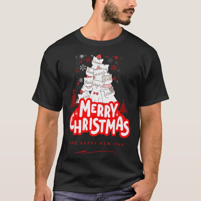 T-shirt Christmas Cat Tee – Festive Kitty Holiday Art  (Devant)
