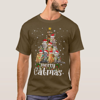 T-shirt Christmas Cat Tree with Santa Hat Merry Catmas Fun