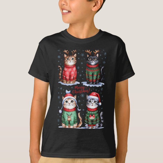 T-shirt Christmas Cats _ Merry Christmas Cats Graphic  (Devant)