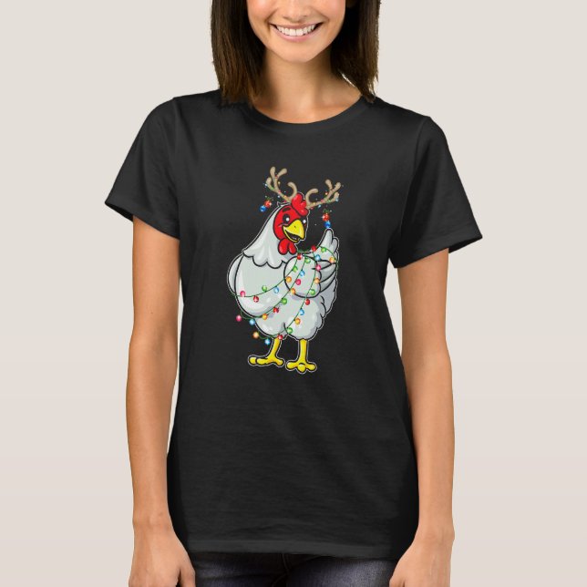 T-shirt Christmas Chicken Reindeer Antlers Lights Pajama (Devant)