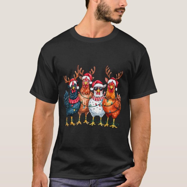 T-shirt Christmas Chickens Reindeer Farm Animals Xmas Ligh (Devant)