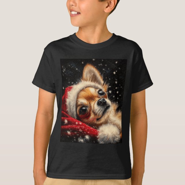 T-shirt Christmas Chihuahua On A Long Sleeve  (Devant)
