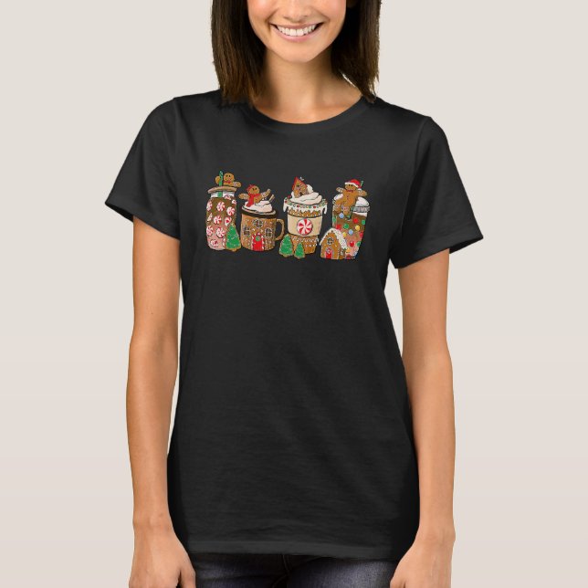 T-shirt Christmas Coffee Latte Hot Choco Cups Cute Gingerb (Devant)