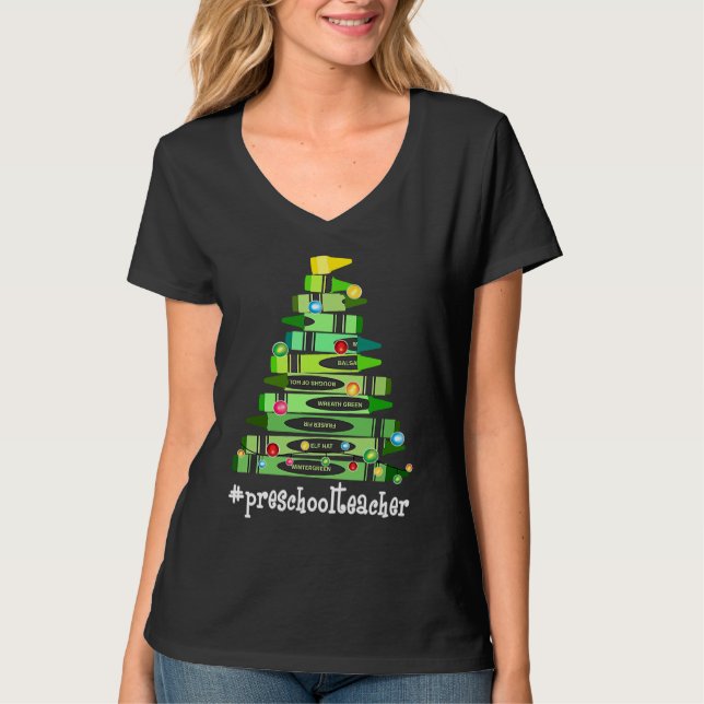 T-shirt Christmas Crayon Preschool Teacher Tree Best  Chri (Devant)